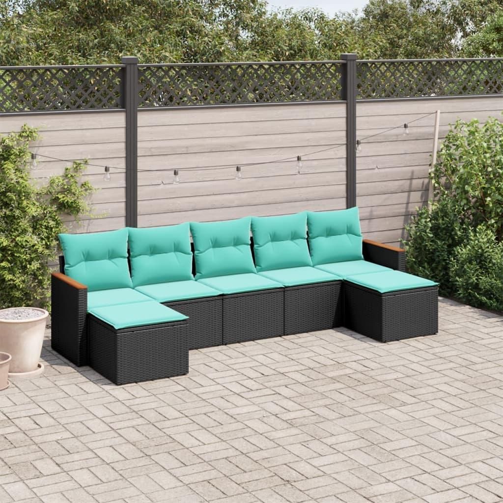 Maison Exclusive - 7-teiliges Gartensofa-Set mit Kissen, schwarzes Polyrattan