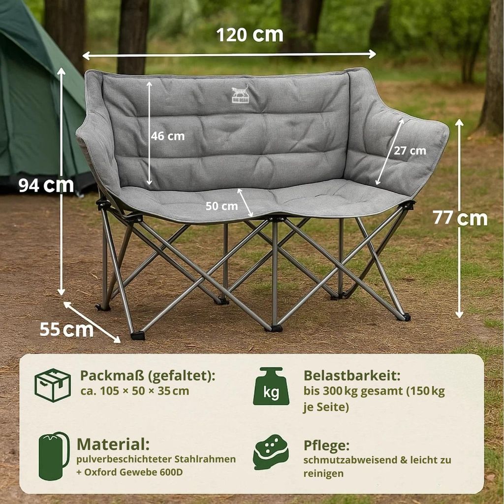 Campingstuhl Faltbar 2er-Pack Faltbare Campingstühle Adventuridge – 74 Cm Breit, Bis 120 Kg, Mit Tragetasche