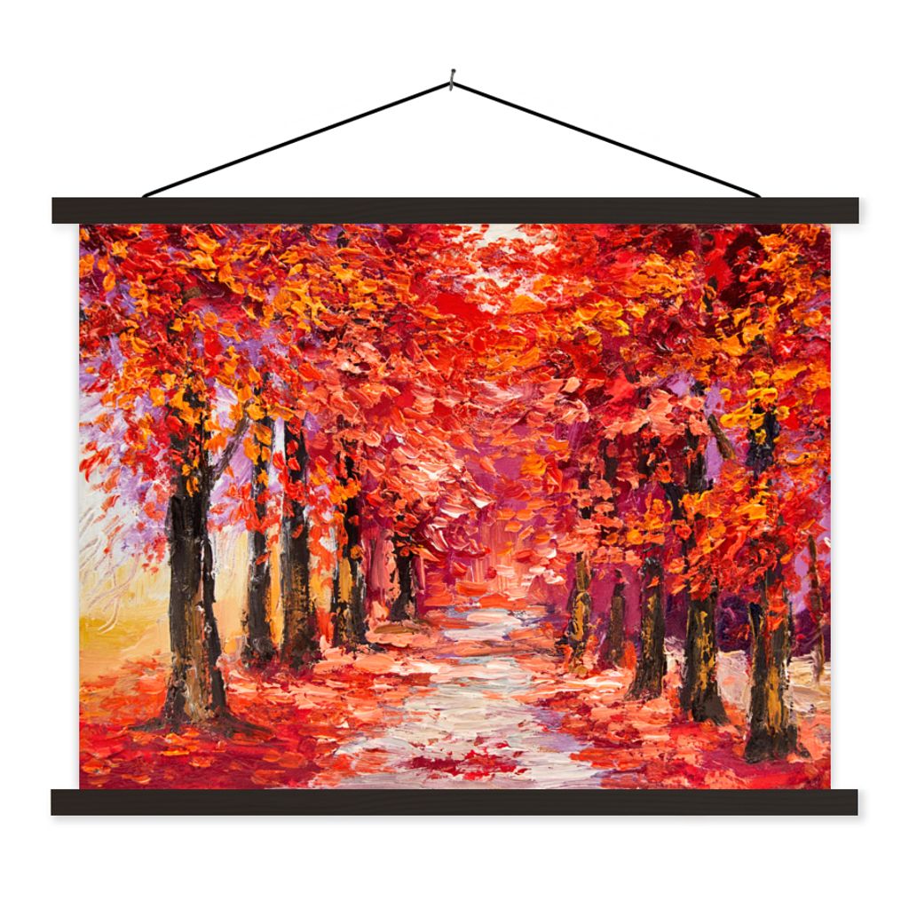 MuchoWow Textilposter Gemälde - Bäume - Herbst - Ölgemälde 150x113 cm mit schwarzem Rahmen - Wohnzimmer