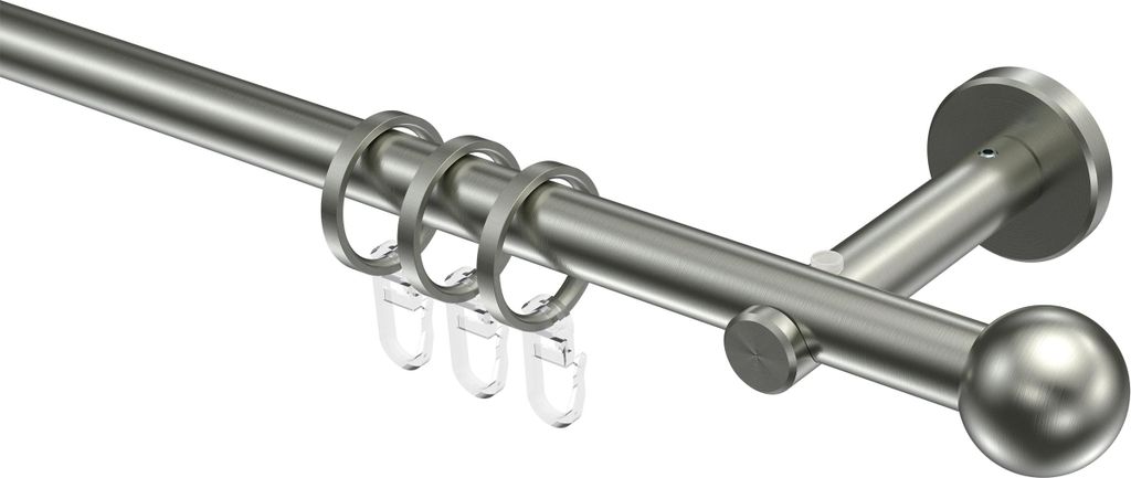 Interdeco Gardinenstange / Vorhangstange Edelstahl-Optik, Typ Medium Puros (Kugel), 16 mm Ø 1-läufig, 100 cm