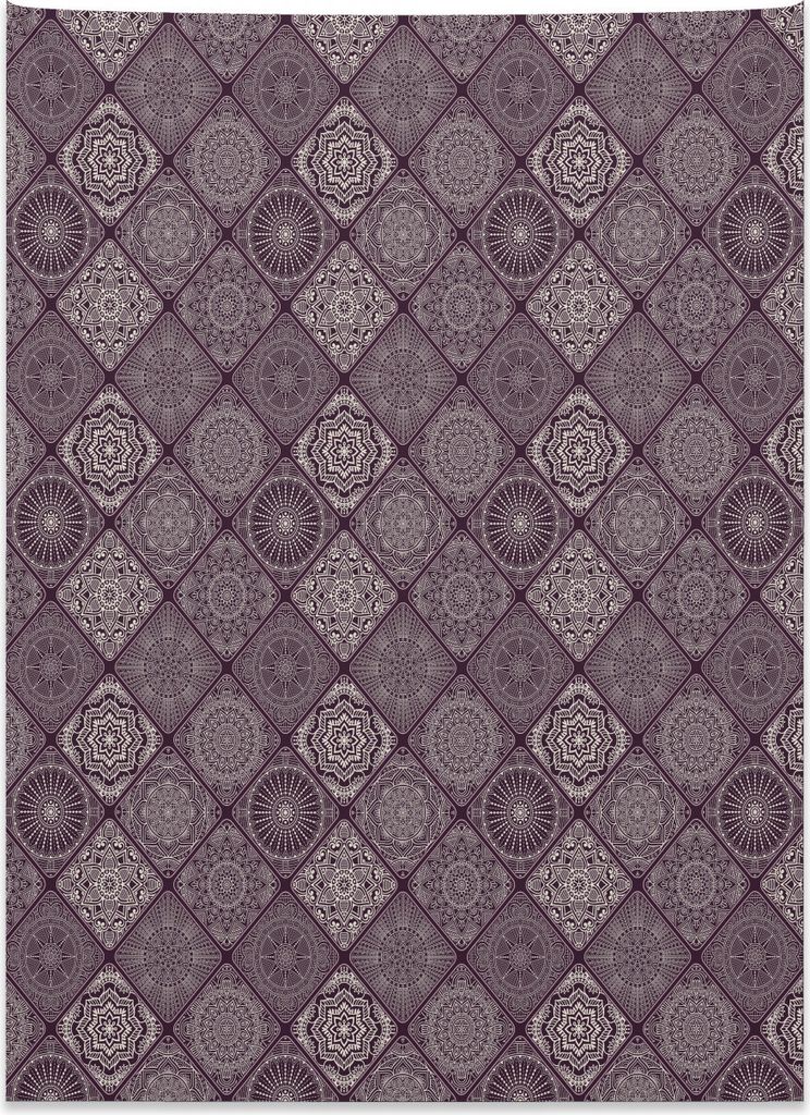 Abakuhaus Mandala Wandteppich, Rahmen Vintage Henna aus Weiches Mikrofaser Stoff Kein Verblassen Klare Farben Waschbar, 110 x 150 cm, Aubergine Weiß