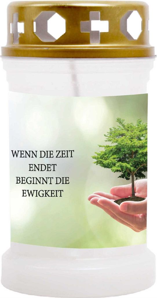 Grabkerze Weiß, Brenndauer: 40 Stunden, Motiv: Baum