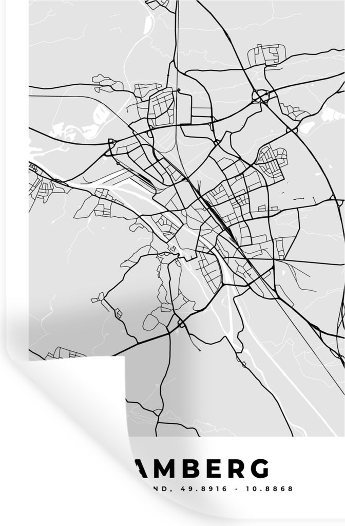 MuchoWow Wandtattoo Wandsticker Wandaufkleber Karte - Bamberg - Deutschland - Karte - Stadtplan 60x90 cm Selbstklebend und Repositionierbar - Sti...