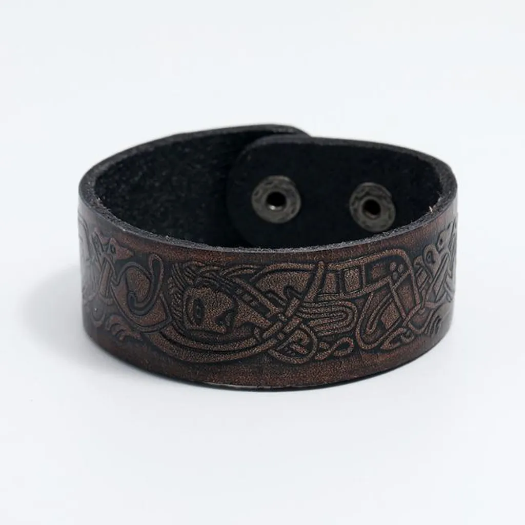 Bracciale da uomo in pelle goffrata in stile vintage, marrone scuro