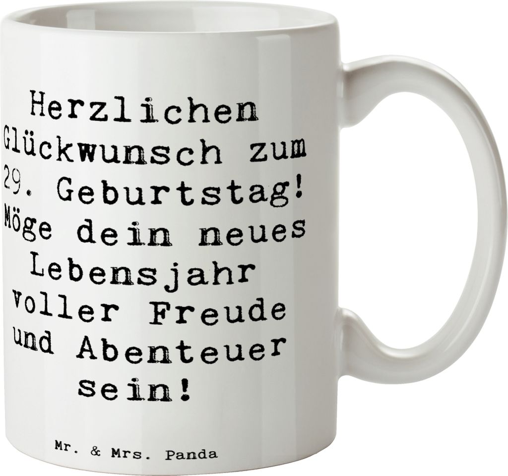 Mr. & Mrs. Panda Teetasse Spruch 29. Geburtstag Glückwunsch - Weiß - Geschenk, Trinkbecher, handgemachte Geschenke, magischer Wendepunkt, Lachen,...