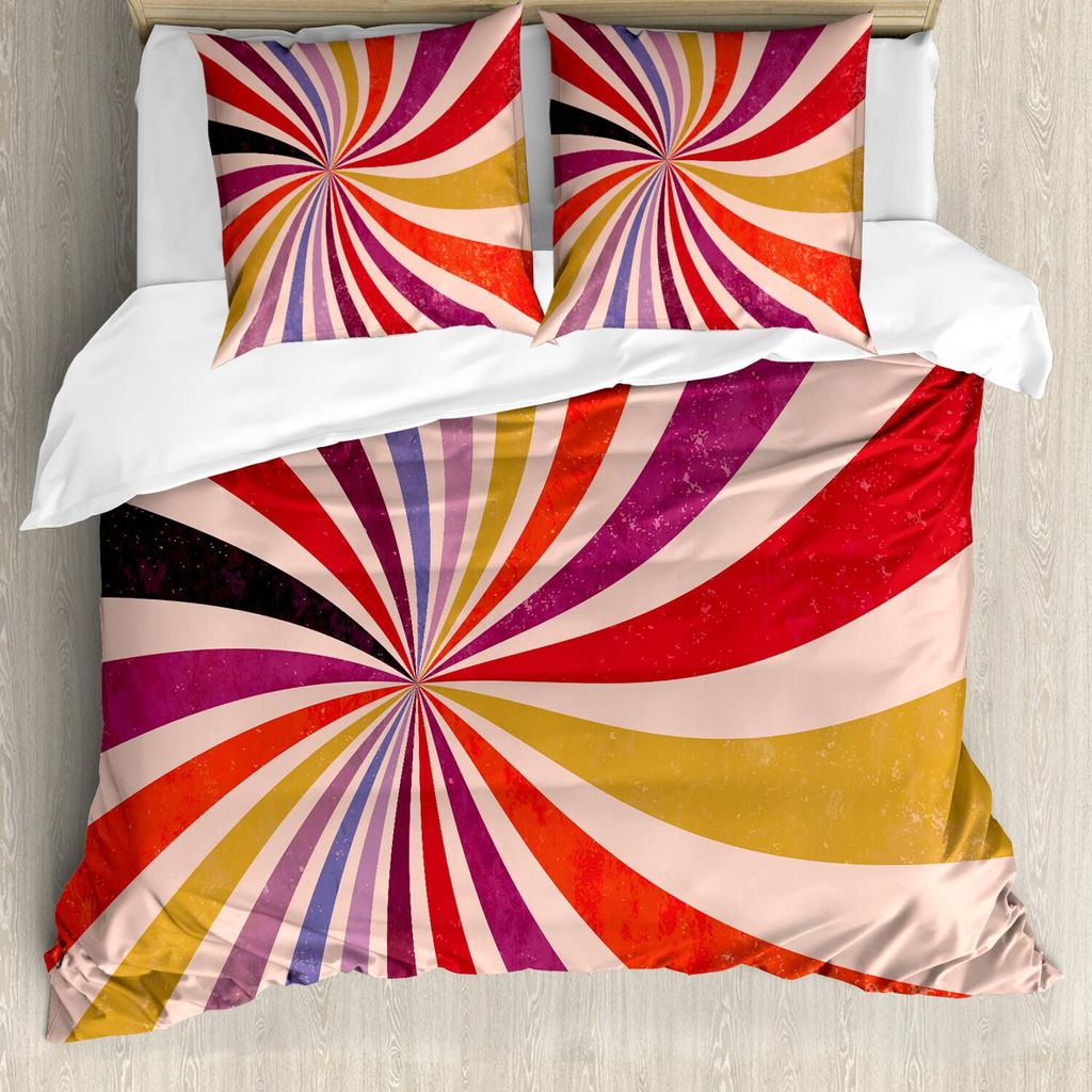 ABAKUHAUS Retro Bettbezug Set, Illustration von einer Grunge-Stil Sunburst-Effekt oder Strudel Abstrakt Galactic Stripes, 155 x 220 cm + 80 x 80 cm...