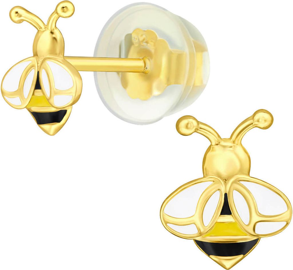 Kinder Ohrringe 925 Sterling Silber Ohrstecker vergoldet mit Biene Material - Silber vergoldet