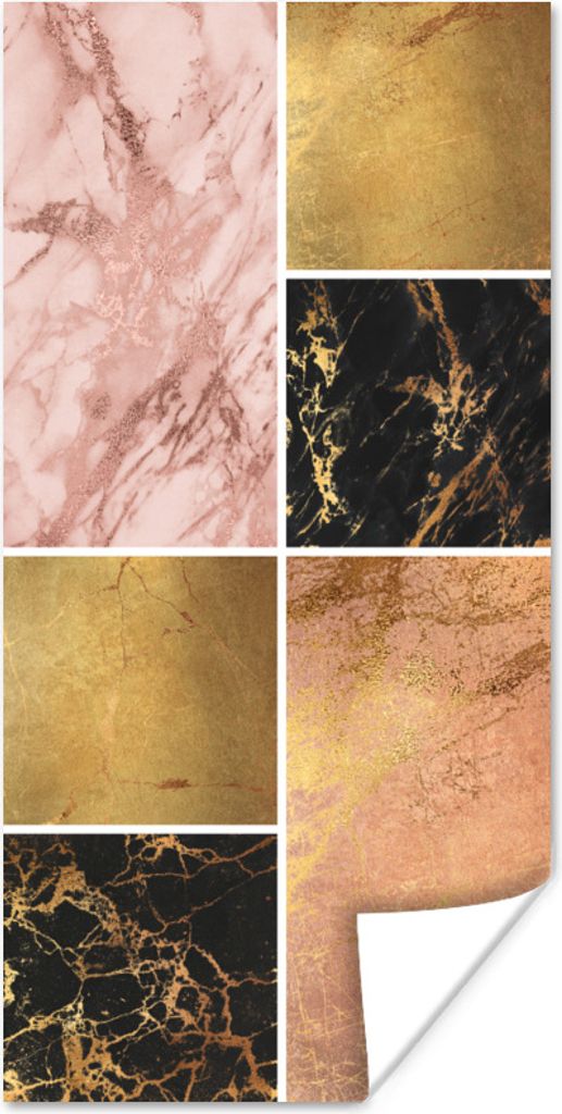 MuchoWow Poster Marmor - Rosa - Gold 20x40 cm - Plakat - Foto