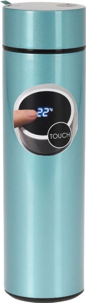 Edelstahl-Thermoskanne mit Thermometer 0,5 l blau