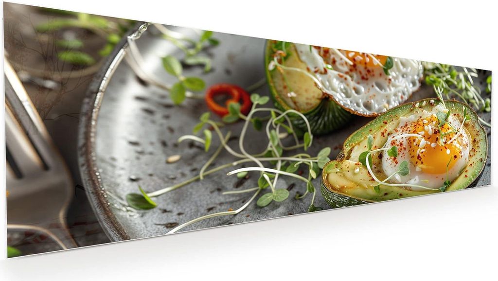 Glasbild 120x40cm in XXL für Wohnzimmer, Schlafzimmer Motiv Avocado Frühstück