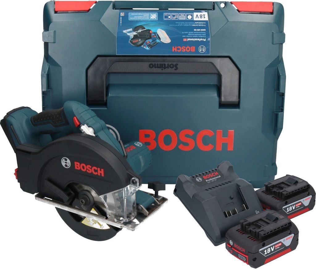 Bosch GKM 18V-50 Professional Akku Metall Handkreissäge 18 V 136 mm Brushless + 2x Akku 4,0 Ah + Ladegerät + L-Boxx