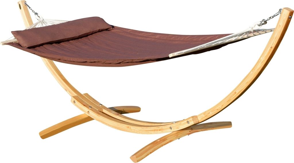 ALEOS. 320cm Hängemattengestell LIMITED EDITION BLANCA-LIM-BRAUN Hängematte mit Gestell aus Holz Lärche natur mit Stabhängematte braun gefütte...