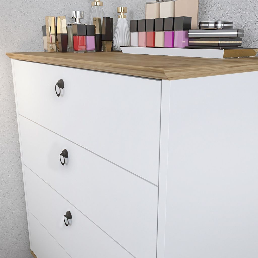 Skye Decor, Sahra - Oak, White, Kommode, Weiß, 100 % MELAMINBESCHICHTETE SPANPLATTEN, 72 x 42 x 83,1 cm