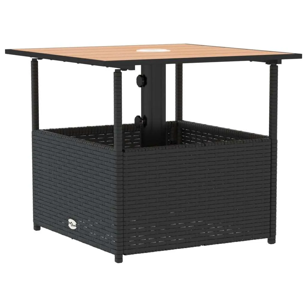 Tavolo da Giardino Nero in Poly Rattan 55x55 - Resistente con Foro Ombrellone