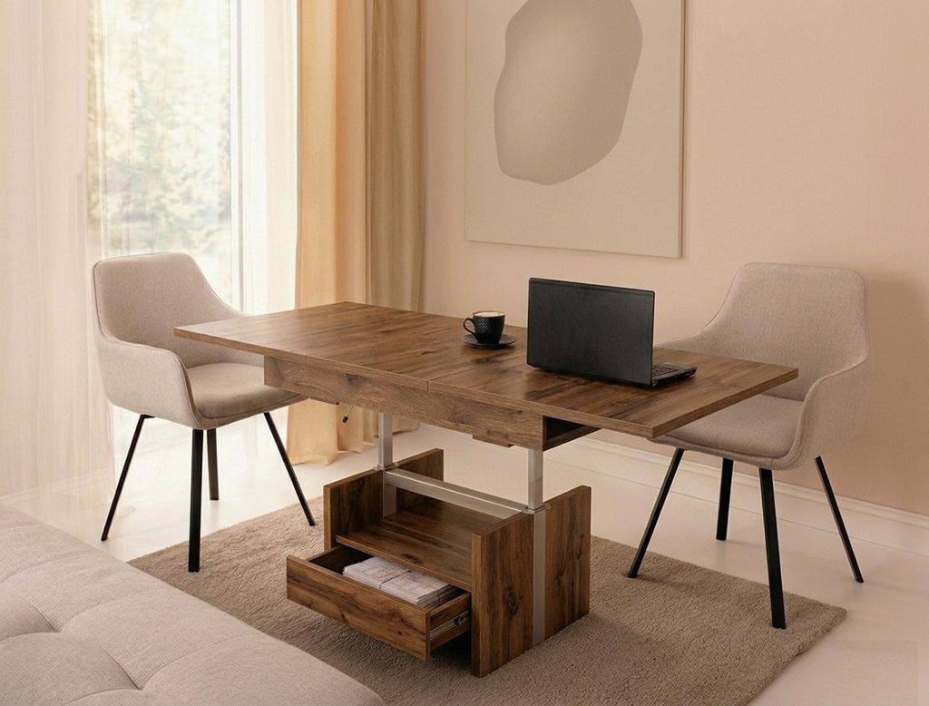 Design Couchtisch WM-1 höhenverstellbar ausziehbar Esstisch Schublade