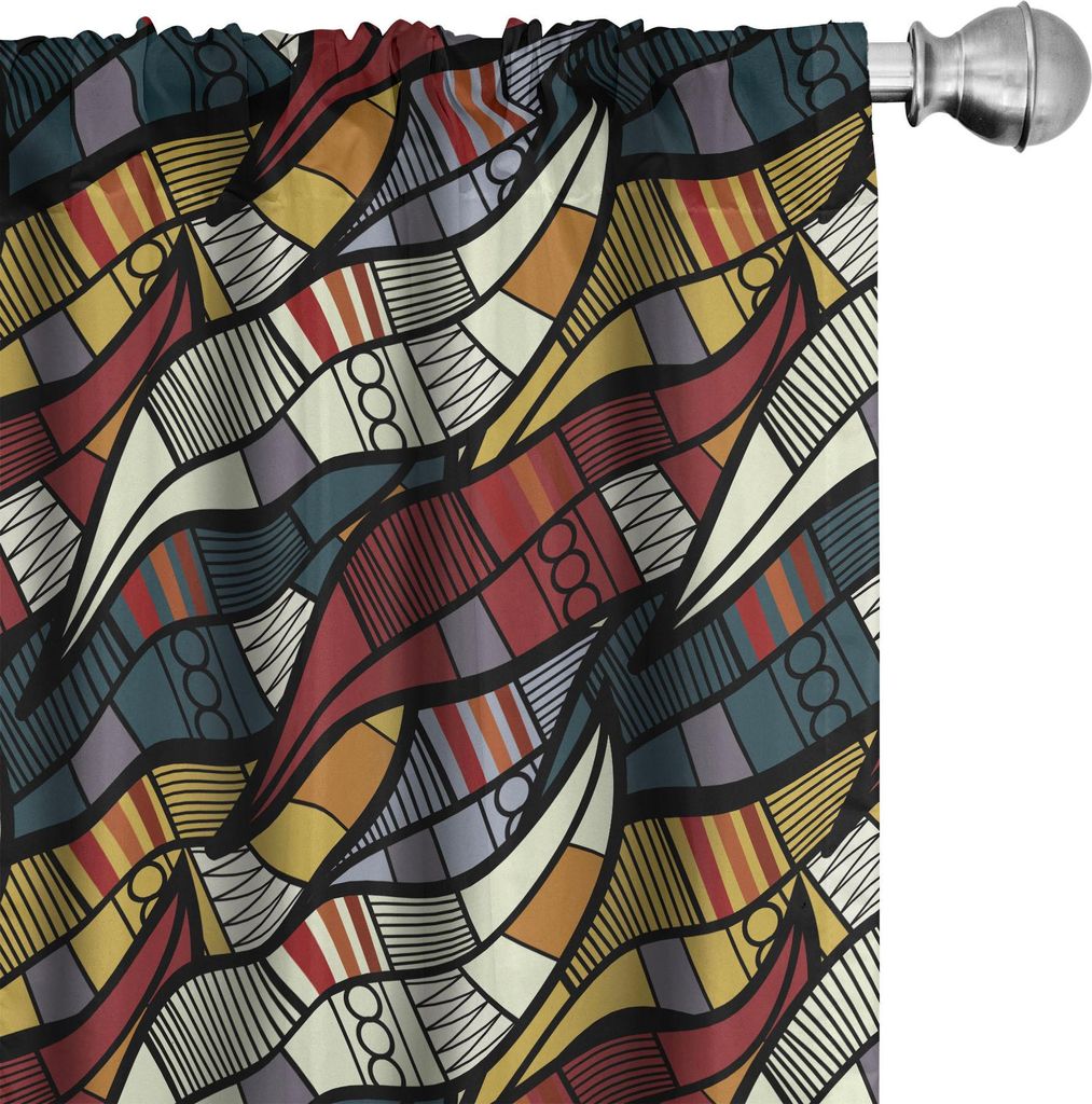ABAKUHAUS afrikanisch Vorhänge, Gardinen, Diagonale abstrakte Blätter mit Kreisen Chevrons zeichnet traditionelles Kulturerbe, 2 Stück 75 x 225 ...