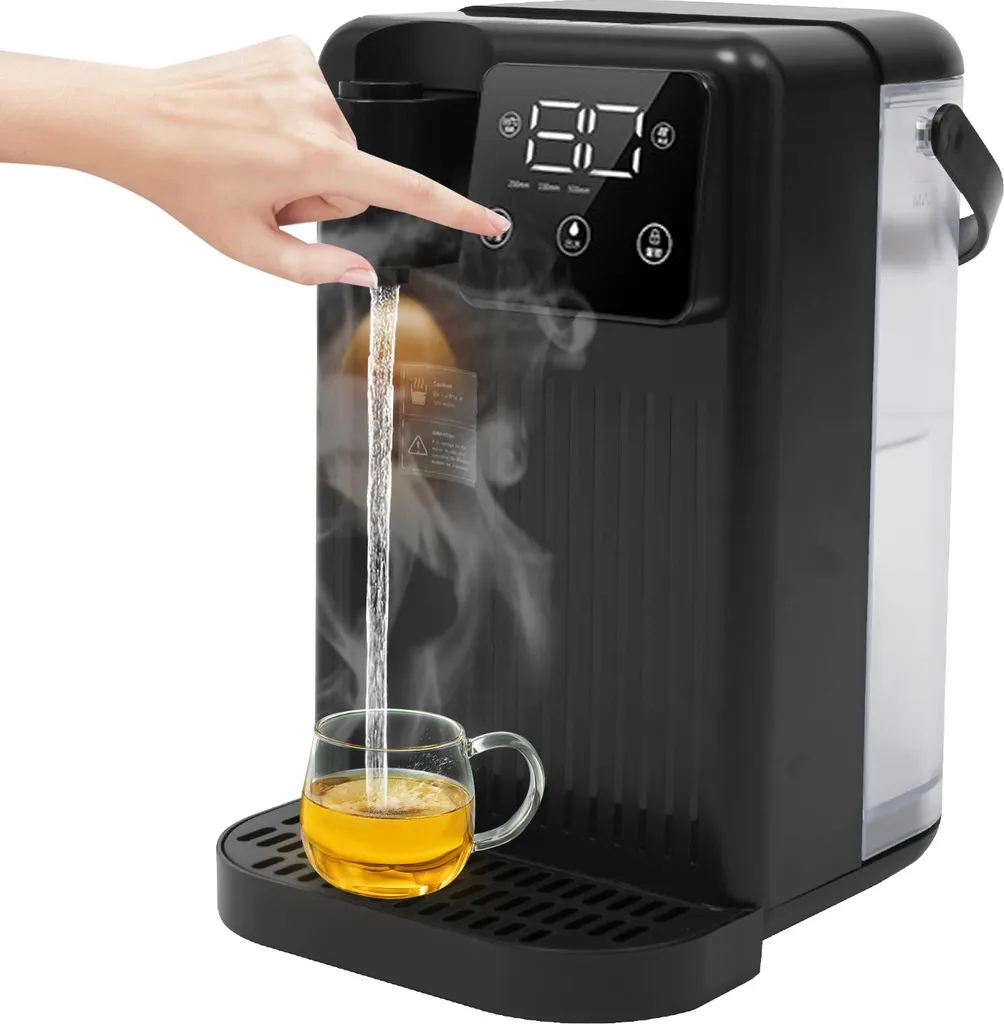 Distributeur d'eau chaude instantanée noir avec écran tactile LED 2.5L
