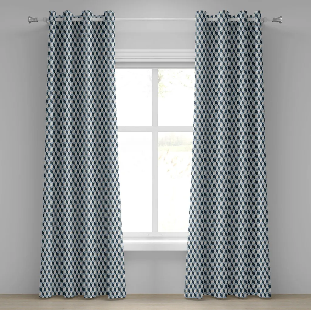ABAKUHAUS Rideau à œillets géométrique 3D bleu et blanc 280x175 cm