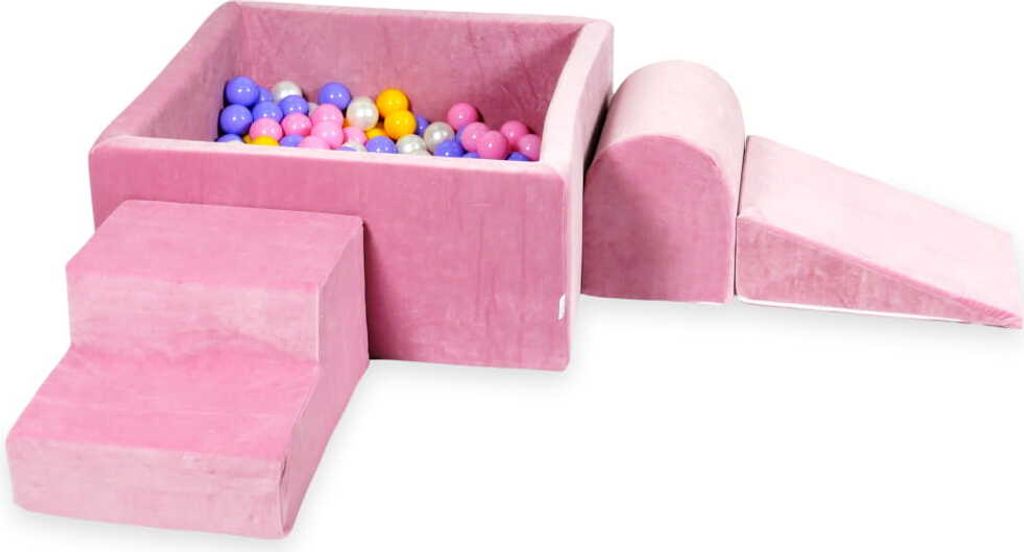Schaumstoff-Spielset mit quadratischem Bällebad – Schaumstoff-Spielset mit quadratischem Pool 90x90x40 samtweichem Rosa mit Bällebadbällen 400...
