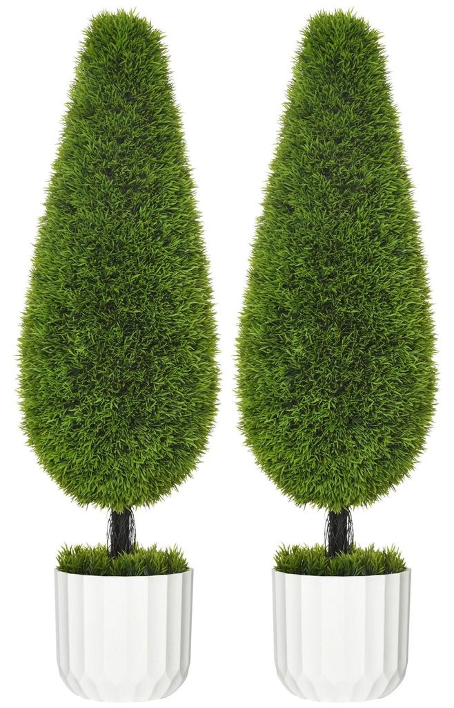 Künstliche Pflanze Zypresse - Baum im Topf - 2er Set - 90 cm hoch - Für draußen und Wohnraumdeko - Mit Kunstmoos - Sehr realistisch - Hellgrün