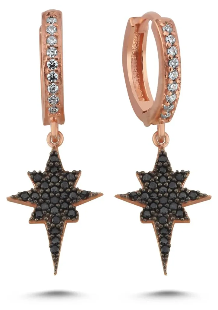 Boucles d'oreilles étoiles hypoallergéniques argent 925 or rose noir