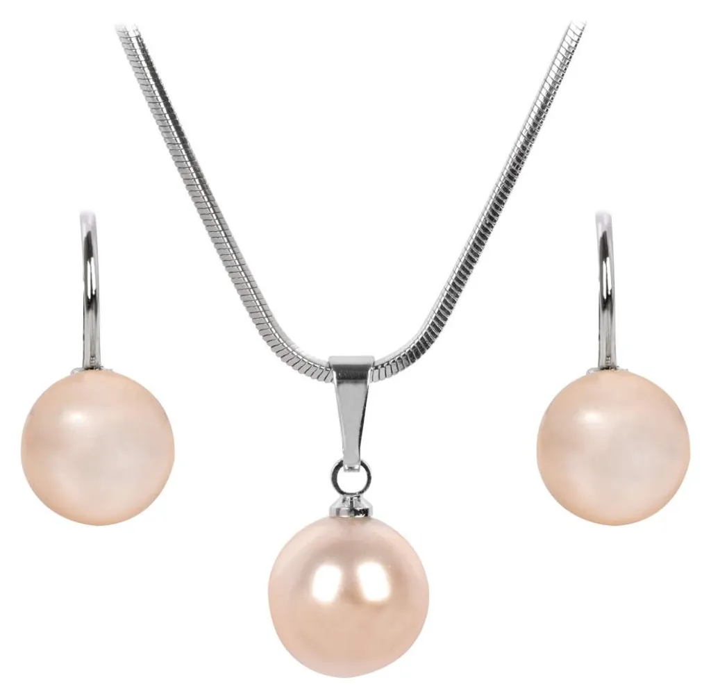 Parure Collier et Boucles d'Oreilles Pearl Peach en Perles de Culture