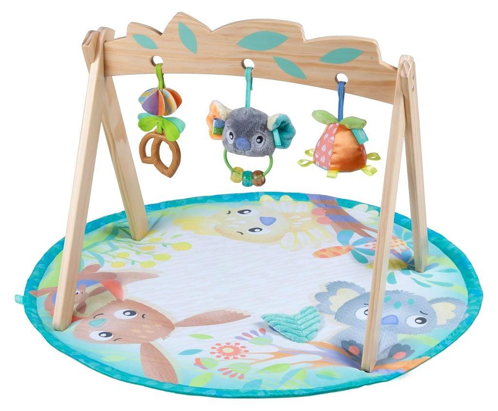 Fauna Friends Baby-Aktivitätsgym aus Holz – Spielmatte für den Boden mit 3 hängenden Spielzeugen – Dschungel-Thema, Baby-Fitnessstudio zur s...