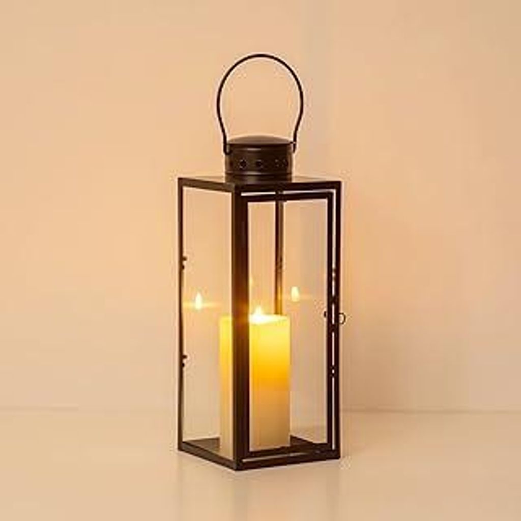 Laterne Deko Schwarz für Draußen: 35 cm Windlicht groß Outdoor als Balkon Garten Deko modern Tischdeko Grablaterne Kerzenständer Beleuchtung