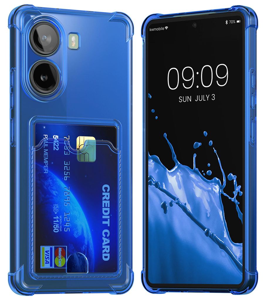 kwmobile Hülle mit Kartenfach kompatibel mit Xiaomi Poco X7 Pro 5G - Handyhülle Poco X7 Pro 5G mit Kartenfach - Soft Case - Schutzhülle in Blau