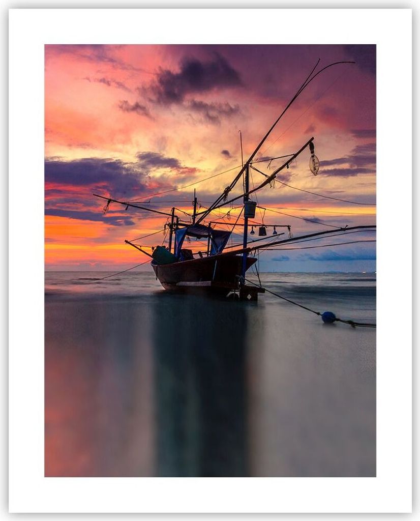 Poster - Poster ohne Rahmen - Asien Boot Kutter - 40x50 cm - Wand Bild - Wanddeko - Wandbilder - Kunstposter - Wandposter - Bilder - Kunstdruck - W...