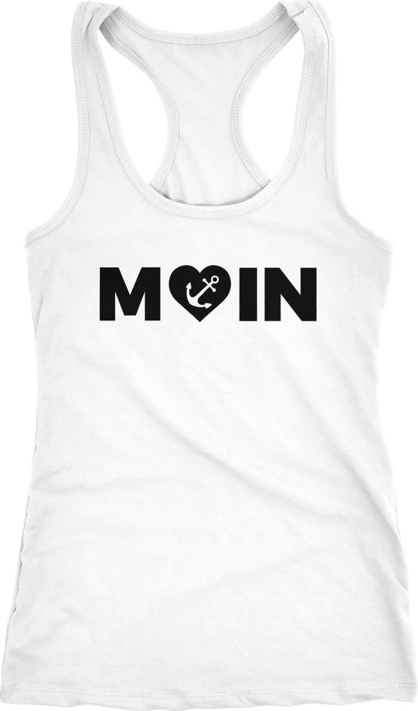 Damen Tanktop Moin Love Herz mit Anker Racerback Tank Top ärmelloses Shirt Trägershirt Moonworks weiß S