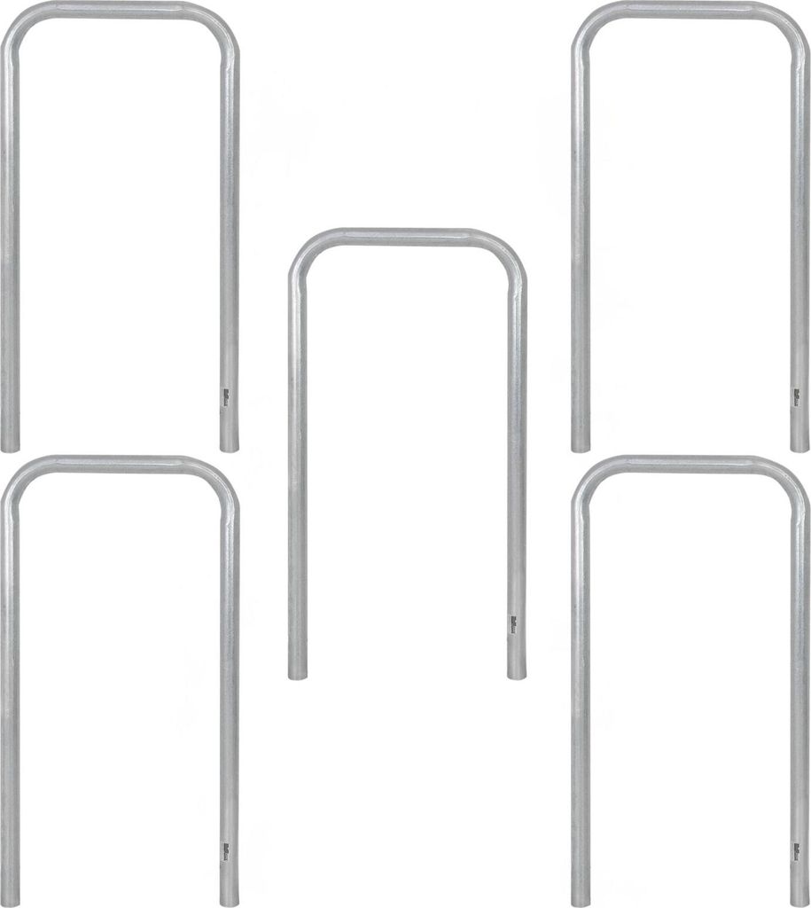 5x Fahrradanlehnbügel 115x58 cm Stahl feuerverzinkt Ø 48 mm zum Einbetonieren Fahrradparker in grau