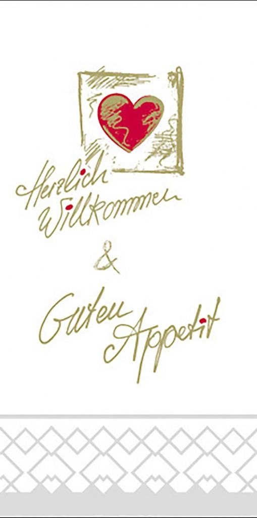 Tissue Serviette Herzlich Willkommen, 40 x 40 cm, 1/8 Falz,  125 Stück - Mank