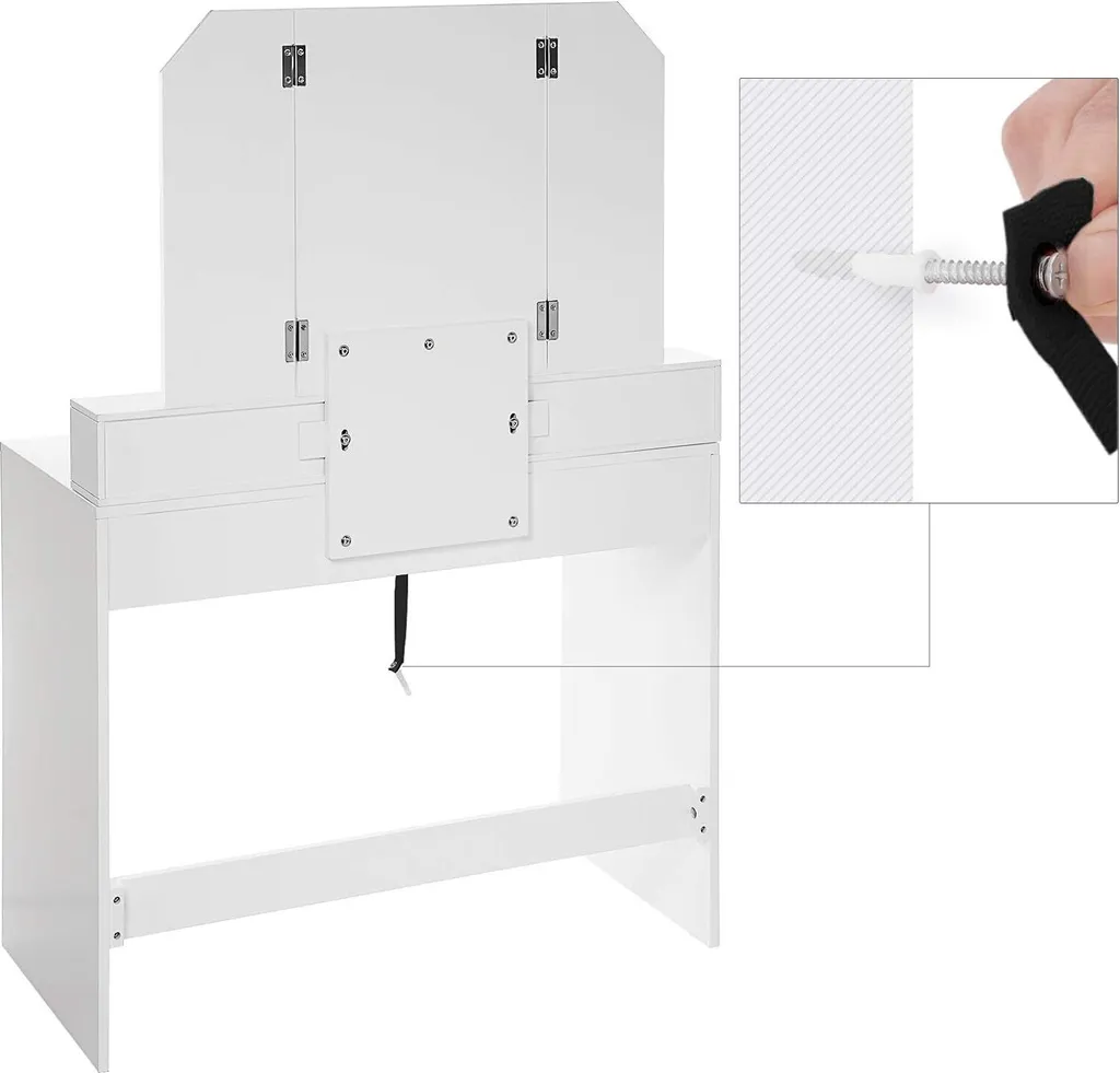 VASAGLE Coiffeuse avec Miroir Rabattable et 2 Tiroirs Blanche RDT121W - 6