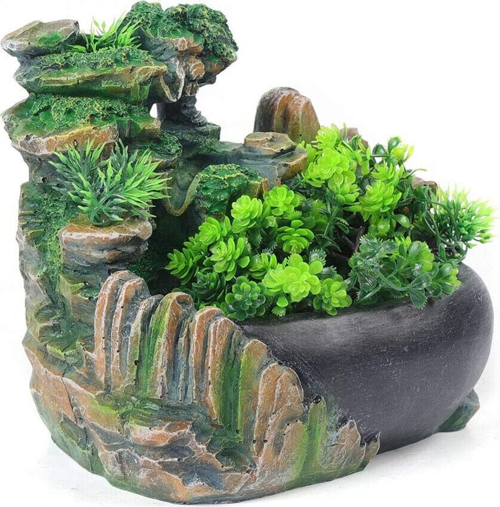 Zimmerbrunnen mit Beleuchtung Wasserbrunnen Gartenbrunnen Tischbrunnen Springbrunnen Dekoration Grüne Pflanze Brunnen Steingarten für Haus, Büro...