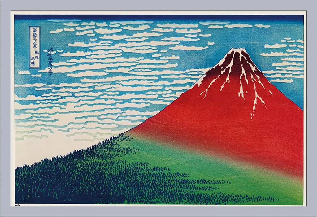Poster Artistico Hokusai + Cornice Shinsuke MDF Argento - Set Completo