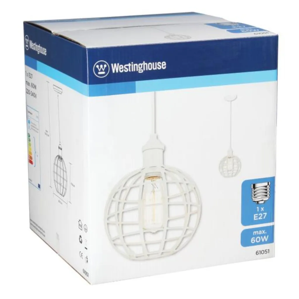 Suspension cage blanche sphérique luminaire design à éclairage direct