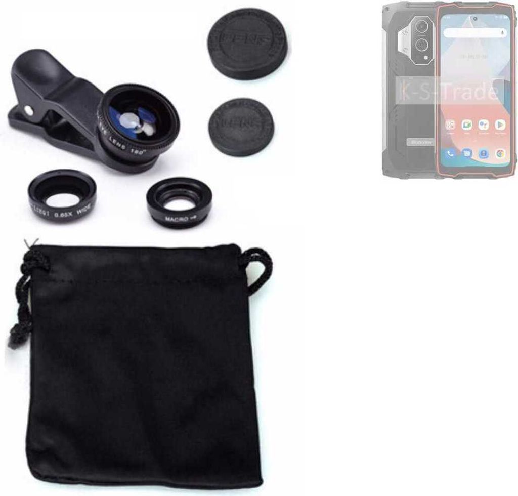 K-S-Trade Smartphone Kamera Linsen Set Kompatibel mit Blackview BV9300 3in1 Clip-On Kamera Adapter Macro Weitwinkel FishEye Fischauge Objektiv Linse