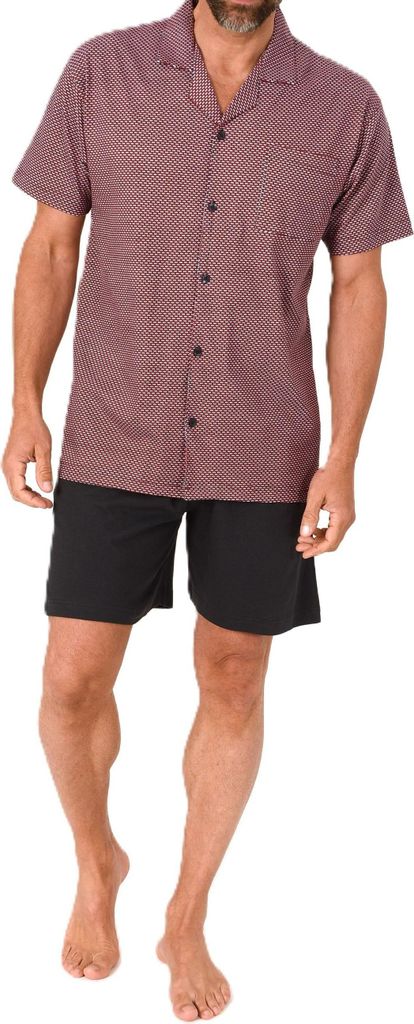 Normann Herren kurzarm Schlafanzug Shorty Pyjama zum durchknöpfen - auch in Übergrössen ; rot1 , 68