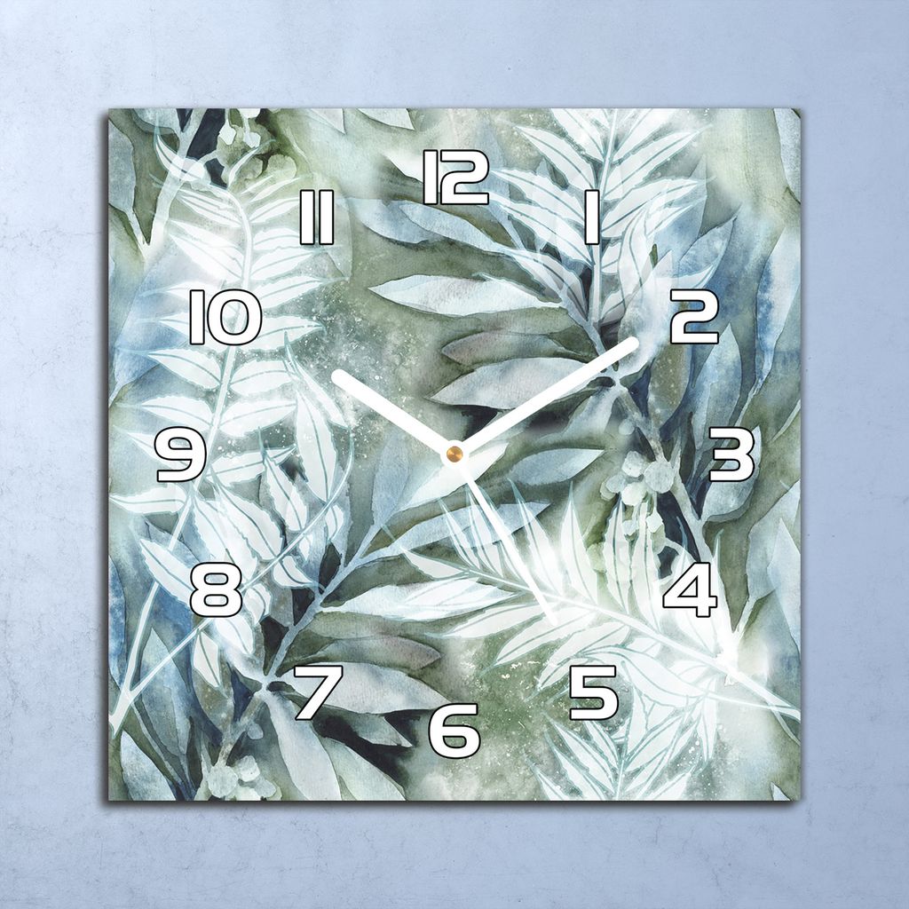 Deko Glasuhr Wanduhr 30x30 Bemalte Blätter Quarz Küchenuhr Bürouhr