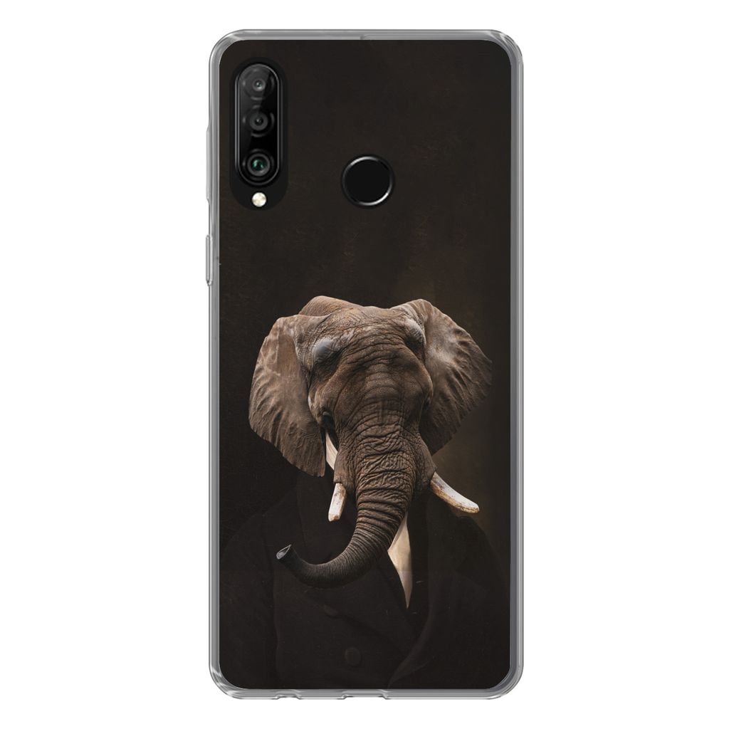 MuchoWow Handyhülle Schutzhülle Hülle für Huawei P30 Lite Elefant - Tiere - Kunst Silikon Softcase Handy Hülle - Handyhülle