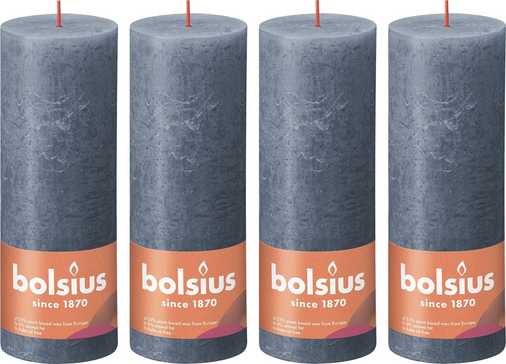 4er-Set Stumpenkerze - Höhe 19 cm - Durchmesser 6,8 cm - Rustik - Hortensienblau