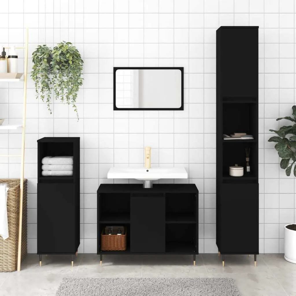 Mobile Sottolavabo Nero 80x33x60 Maison Exclusive Legno e Ferro