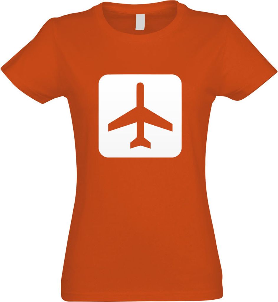 Kiwistar - T-Shirt tailliert - Damen - orange - Flughafen Flugplatz Piktogramme - mit Motiv Bedruckt - Funshirt Design - Sport - Freizeit - Damen - L