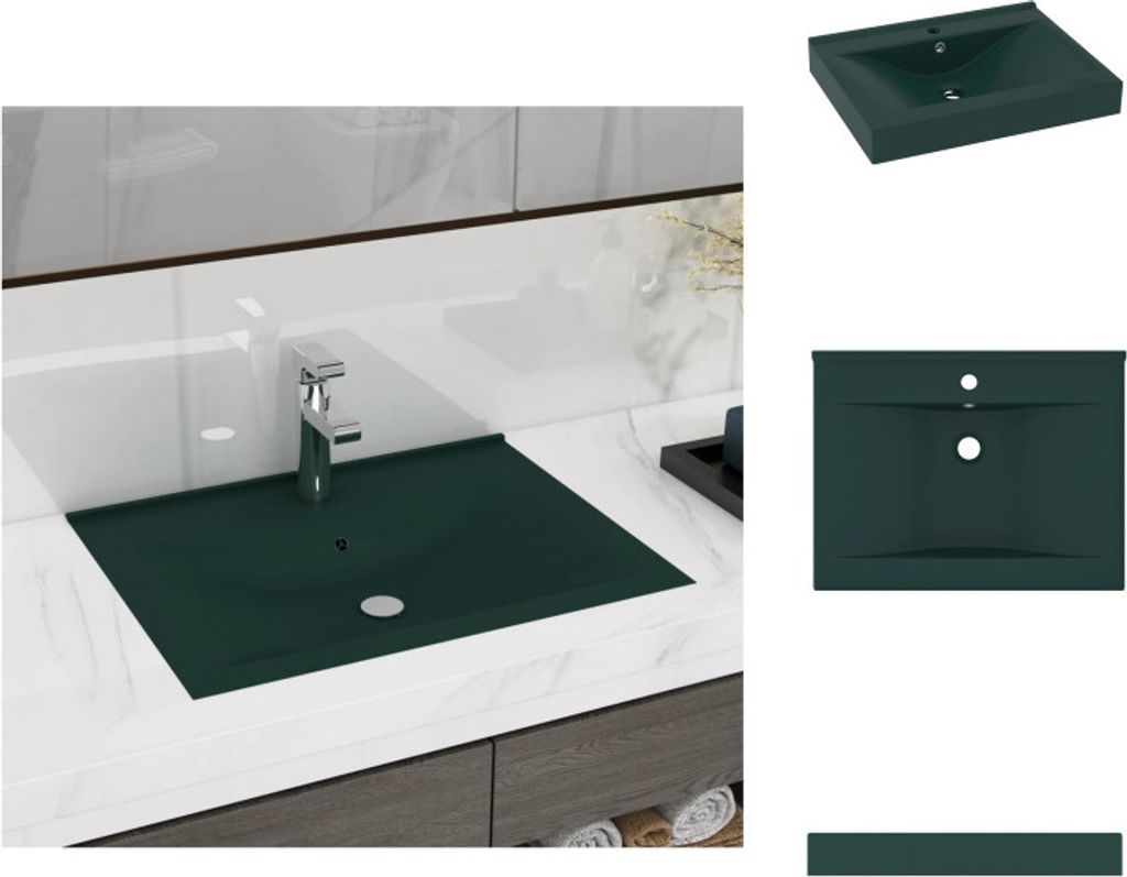 vidaXL Luxus-Waschbecken mit Hahnloch Matt-Dunkelgrün 60x46 cm Keramik - Badezimmer-Waschbecken