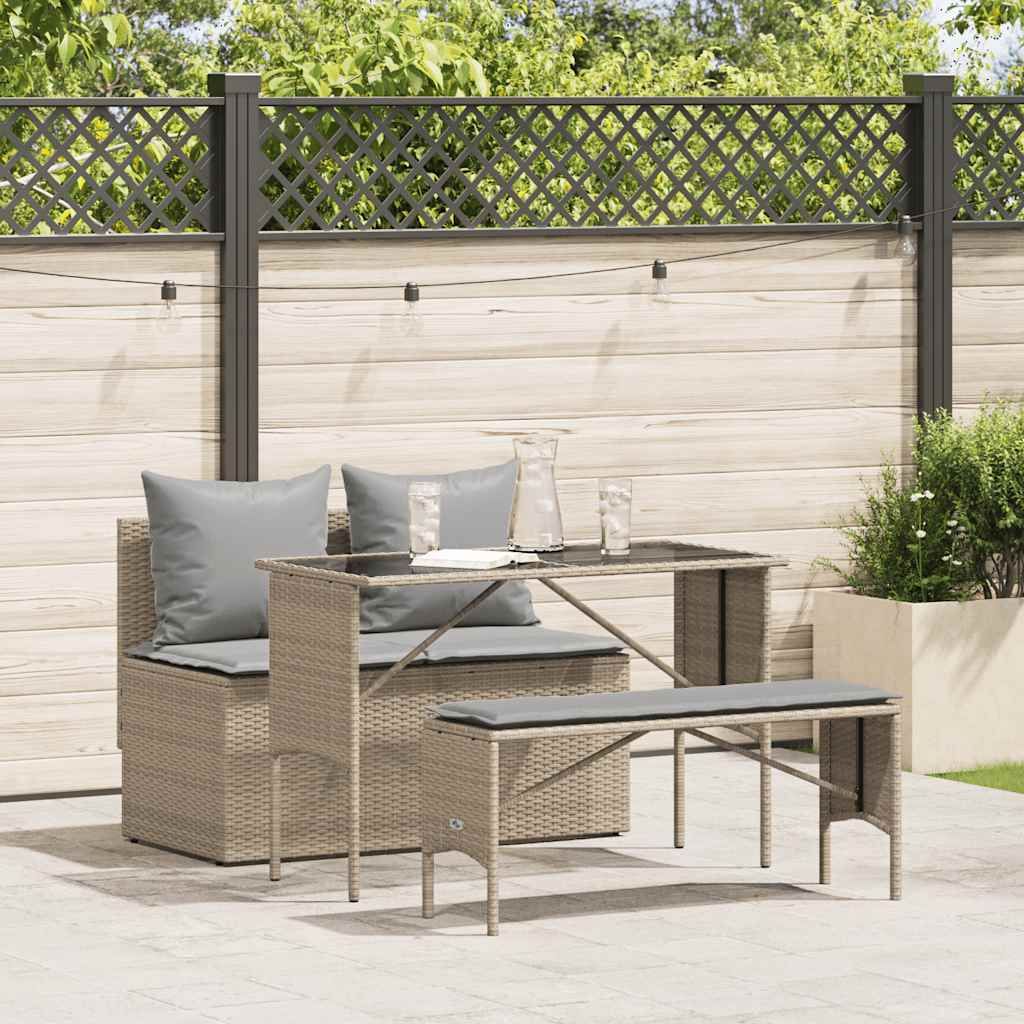 Maison Exclusive - 3-tlg. Garten-Essgruppe mit Kissen Beige Poly Rattan