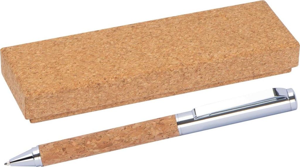 Dreh-Kugelschreiber aus Metall und Kork