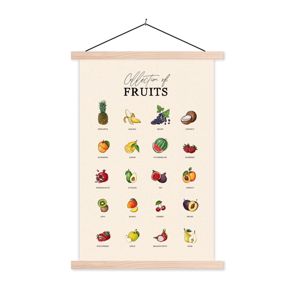 MuchoWow Textilposter Obst - Lebensmittel - Küche 60x90 cm mit holzfarbenen Rahmen - Textil