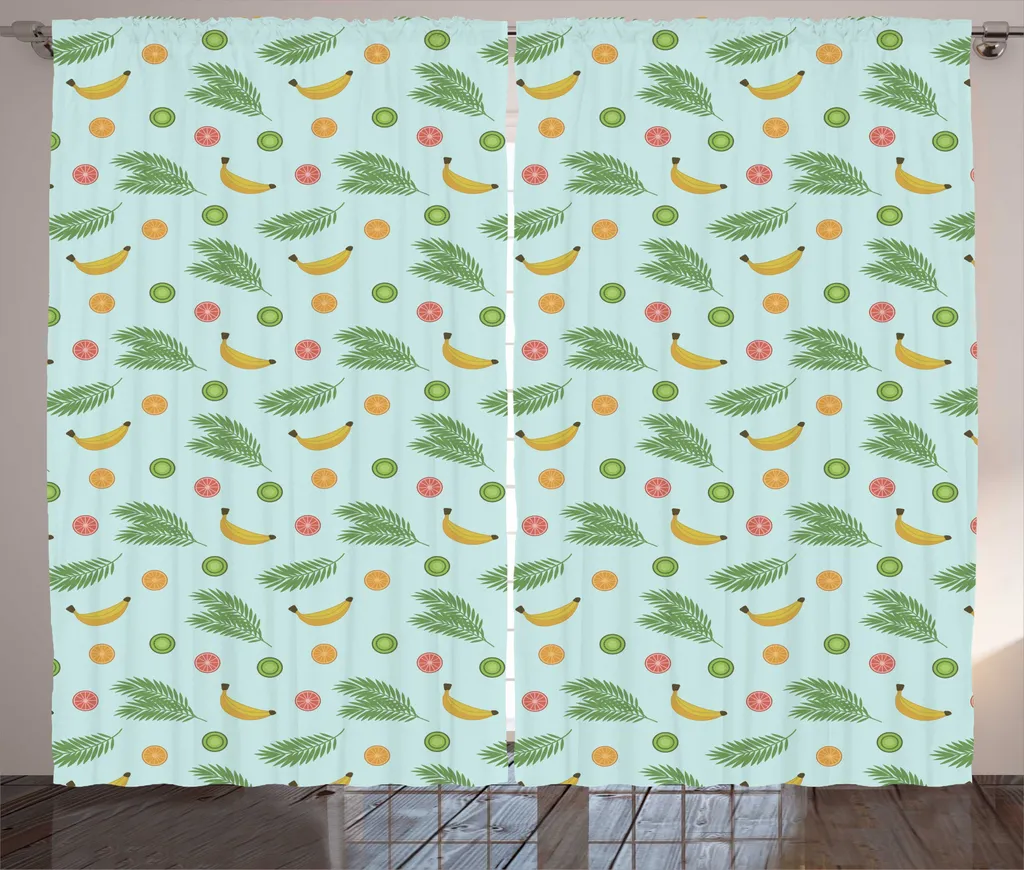 Rideau rustique d'été ABAKUHAUS Juicy Fruits bleu pâle - 280 x 225 cm
