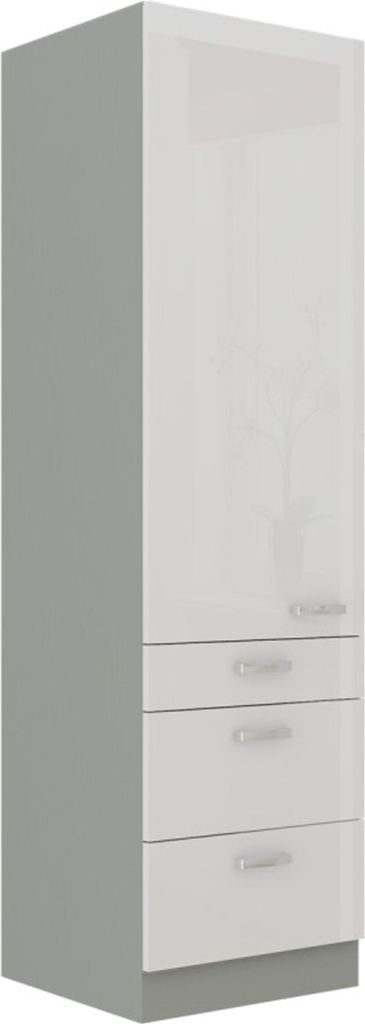 Küchen Hochschrank 60 Bianca Weiß Hochglanz + Grau Produktbild 